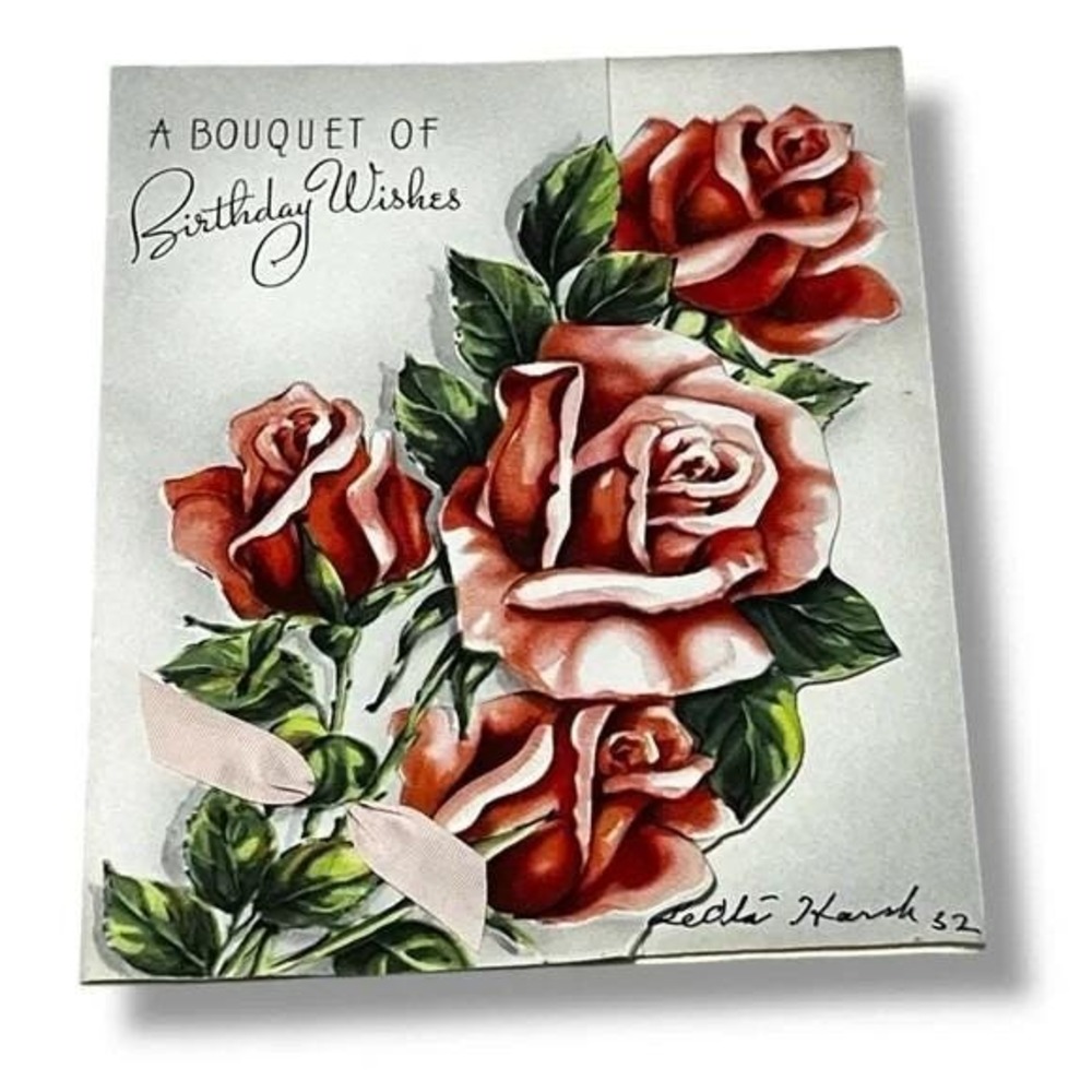 A Bouquet of Birthday Wishes 1952 Vintage Greeting Card DBX
